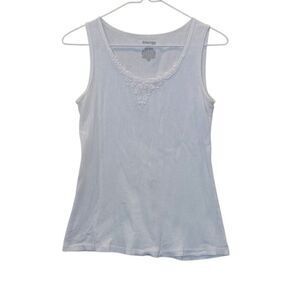 St. John's Bay Lace Trim Scoop Neck Ribbed Cotton Tank Top White Petite Medium